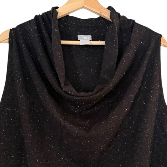 CHICO’S Angelina Cowl Neck Tank & Cardigan Set Black & Metallic Gold Size XL NEW - Picture 7 of 11